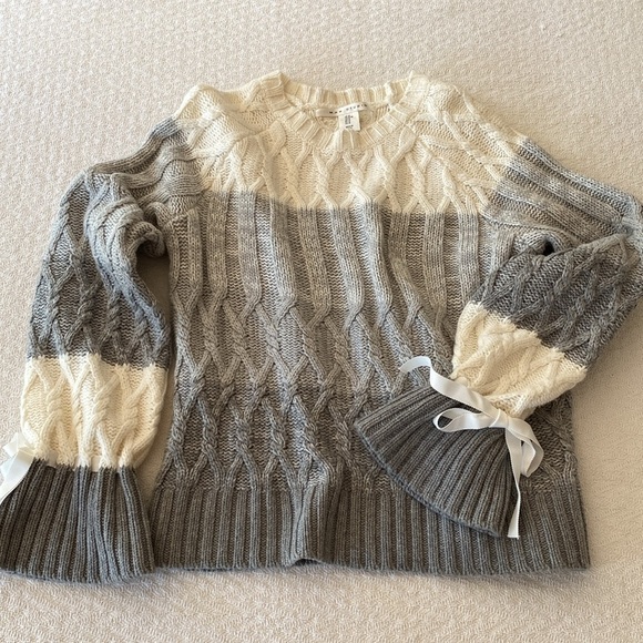 Max Studio Gray and Cream Cable Knit Sweater - Picture 1 of 8